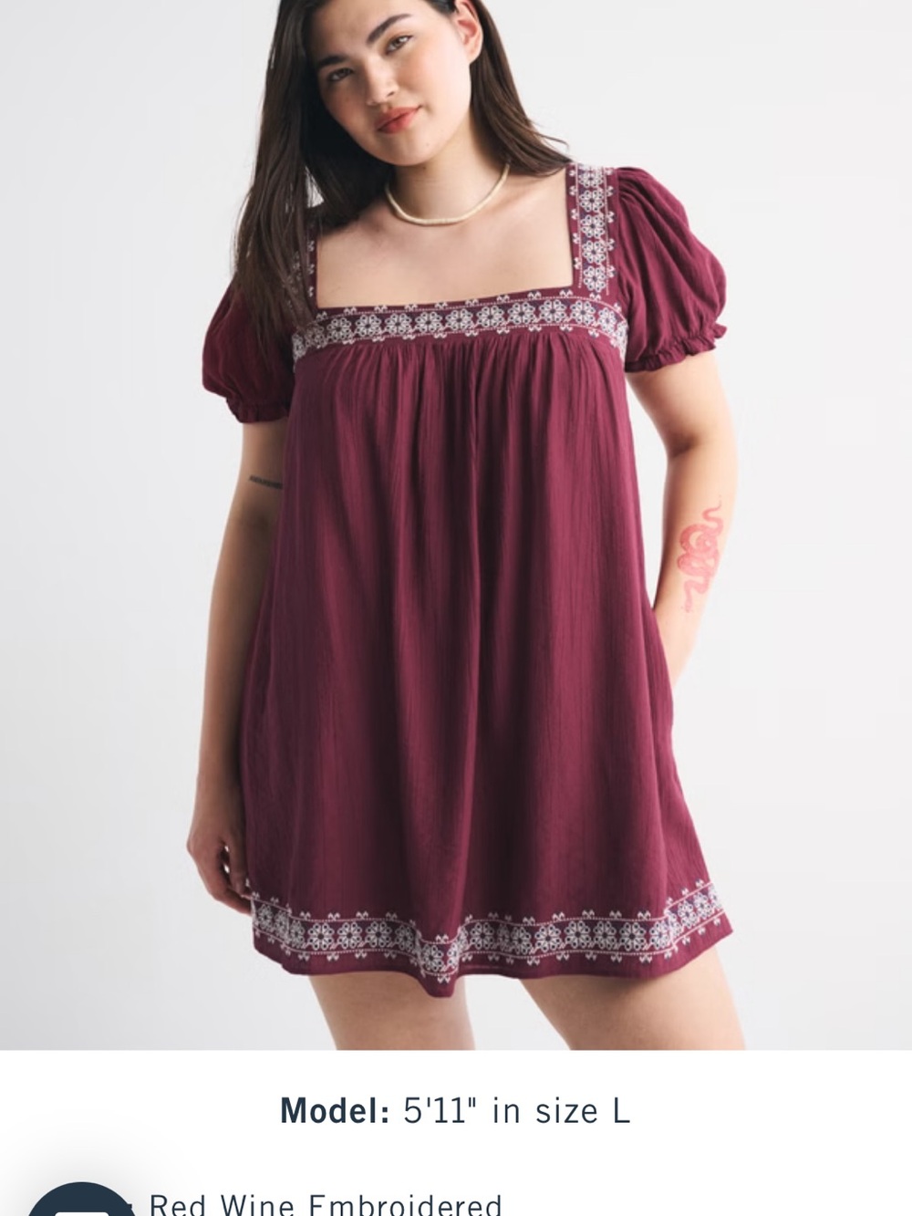 Abercrombie & Fitch Red Wine Embroidered Square-Neck Mini Dress